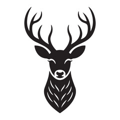 Fototapeta premium elegant black and white deer head silhouette with intricate antlers and chest design, ideal for tattoos, logos, wildlife and nature art