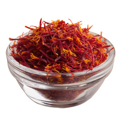 Fototapeta premium saffron strands in small bowl png, transparent background