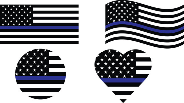Support for Law Enforcement USA Flag with Thin Blue Line Design.