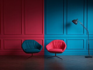 Dual tone room with colorful chairs