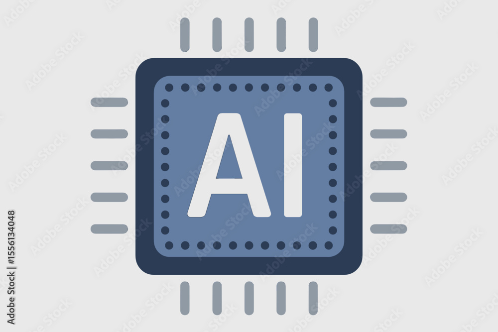 Poster flat illustration artificial intelligence microchip inside of computer component