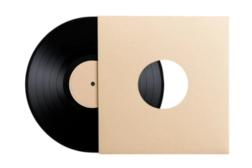 Vinyl Record Partially in Sleeve - Analog Music Media - Entertainment Design Element Isolated transparent background