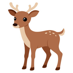 Cute cartoon baby caribou with antlers standing on white background fawn deer
