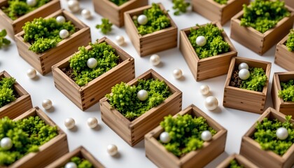 the image shows a collection of rectangular wooden boxes arranged in a grid like pattern