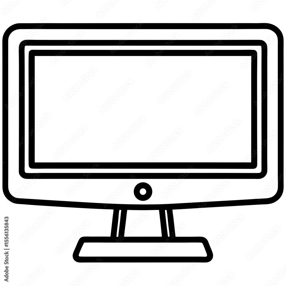Fototapete Simple outline of a desktop computer monitor on white background screen display