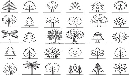 Tree and Nature Icon Set – Hand Drawn Forest, Plants, and Landscape Elements