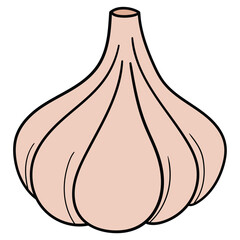 Hand drawn cartoon garlic on white background.