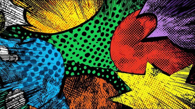 top view on pop art comic texture background. Stop motion animation loop
