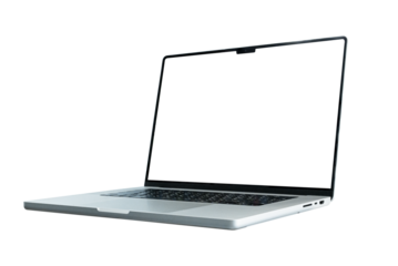 Laptop computer with blank transparent screen and background- PNG format.