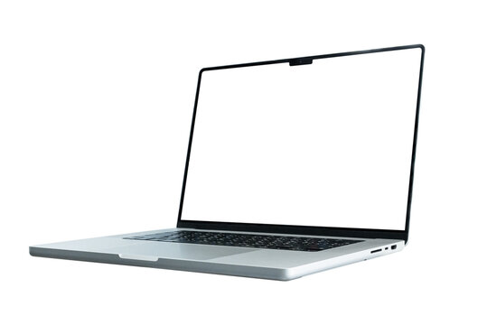 Laptop computer with blank transparent screen and background- PNG format.