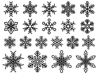 雪の結晶の線画アイコンセット