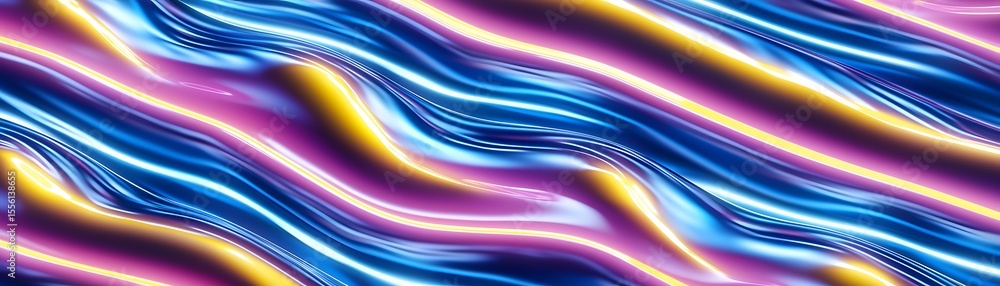 Poster abstract fluid waves of blue, pink and yellow colors creating a mesmerizing dynamic flowing texture 