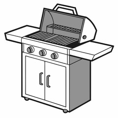 Outdoor gas grill on white, ready for barbecues, perfect for backyards, patios, and picnics.