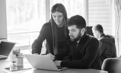 three young people working in office for background
