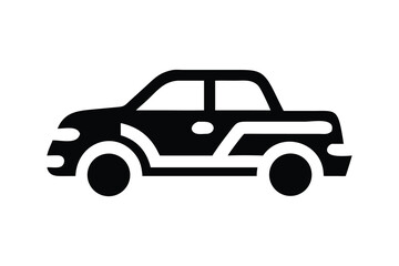 Modern Compact Pickup Truck Icon: Black Silhouette, Side View, Clean Minimalist Design, Automotive Transportation Graphic