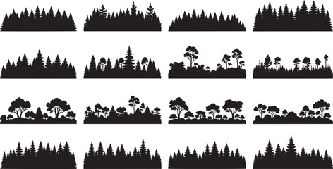 Forest Silhouette Collection 16 Diverse Treetop Borders for Design Projects