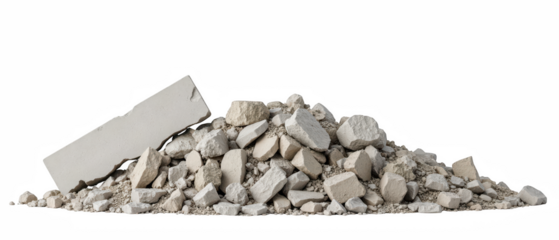 Piled construction debris includes various sizes of stones and gravel, showcasing mix of textures and colors, ideal for landscaping or building
