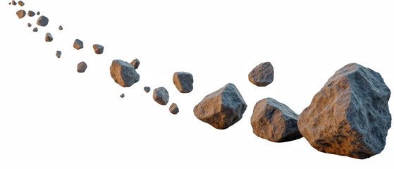 Rocky asteroids scattered in space, showcasing various sizes and textures, creating cosmic trail. scene evokes sense of wonder and exploration