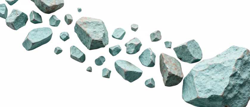 Rocks scattered on transparency background, showcasing various sizes and textures, creating natural and rugged appearance