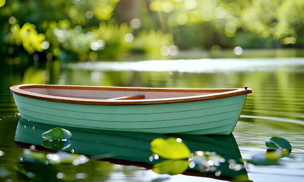 Rowboat floating on a peaceful pond