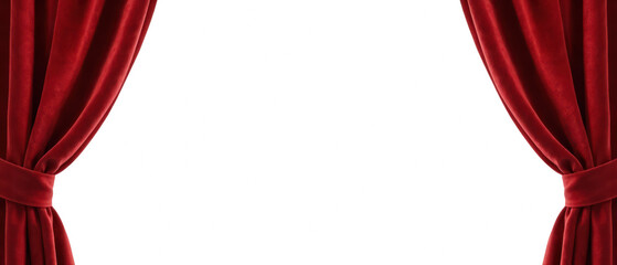 Elegant red curtains frame stage, creating dramatic backdrop for performances. rich texture and color evoke sense of anticipation and excitement