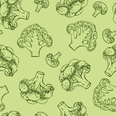 Seamless pattern with broccoli. Hand drawn vector illustration.