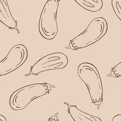 Seamless pattern with eggplant. Hand drawn vector illustration.