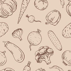 Seamless pattern with vegetable. Hand drawn vector illustration.