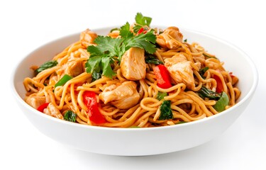 Delicious seafood pasta and noodles with shrimp and fresh vegetables, a healthy and gourmet meal.