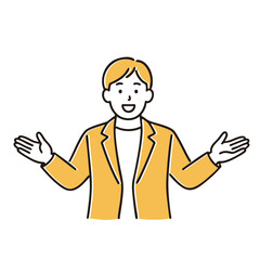 Young man folding arms and nodding, minimal line art illustration