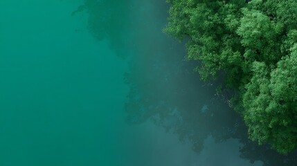 Emerald lake and lush green trees