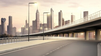 elevated view of a newly constructed overpass, featuring smooth concrete lanes and decorative lighting