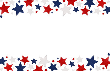Festive patriotic frame of stars in the colors of the USA flag isolated on a white background....