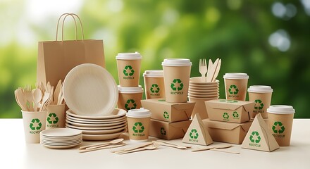 Eco-Friendly Disposable Tableware with Recycle Symbol for Sustainable Living