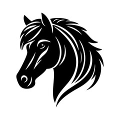 Horse head logo vector illustration template black and white. Simple hand draw design icon 