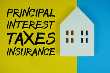 PITI Principal, Interest, Taxes And Insurance text with house models on yellow background