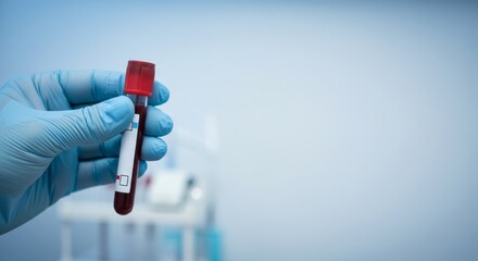 hand holding blood test tube for hepatitis screening, medical background with soft gradient