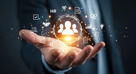 Hand presenting human resources management and digital transformation