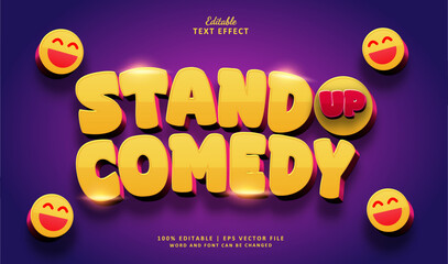 Stand Up Comedy Editable Text Effect Style 3d Comic with smile emoticon funny laugh