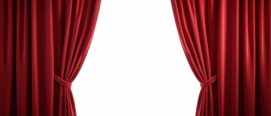 Luxurious red curtains draped elegantly, creating dramatic entrance. Perfect for theater, stage, or event decor, adding touch of sophistication