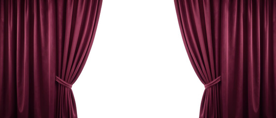 Elegant burgundy curtains frame dark space, creating dramatic and inviting atmosphere. Perfect for theater or event settings