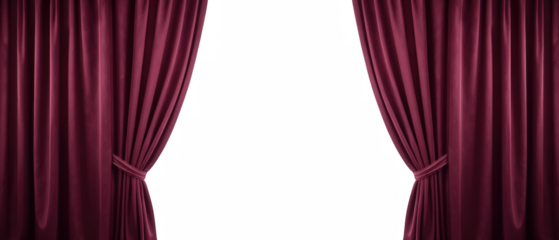 Elegant burgundy curtains frame dark space, creating dramatic and inviting atmosphere. Perfect for theater or event settings