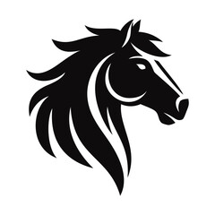 Horse head logo vector illustration template black and white. Simple hand draw design icon 
