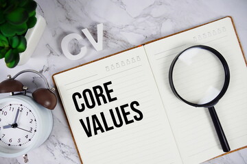 CV - Core Values acronym on notepad, Business concept background