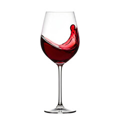 Photo of a splash of red wine in an elegant wineglass isolated on transparent background
