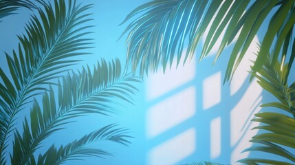Fototapeta premium Tropical foliage framing a sunlit wall