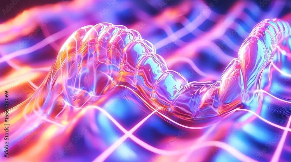 Poster abstract colorful waves of light with fluid motion in a vibrant neon style background