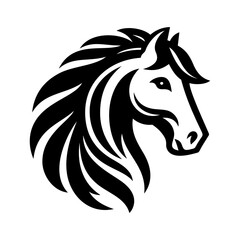 Horse head logo vector illustration template black and white. Simple hand draw design icon 