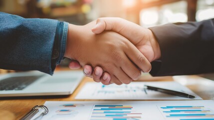 Business Partnership Handshake: Collaborative Agreement Signing in a Professional Office Setting