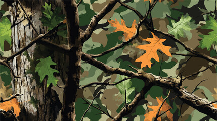 Realistic forest camouflage. Seamless pattern. Conifer tree, branches and leaves. Useable for hunting and military purposes.